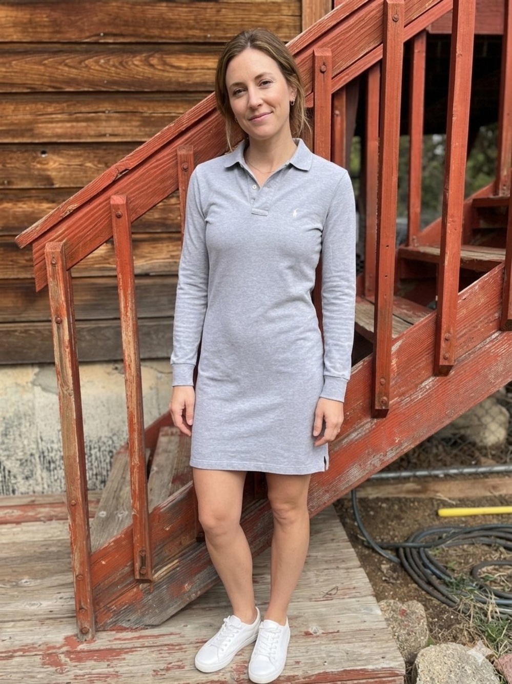 Ralph Lauren Long Sleeve Polo Dress in Light Gray